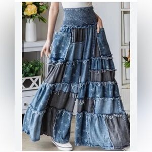 Oli & Hali patchwork Tencel Pants Women’s Palazzo Pants Wide Leg Jeans